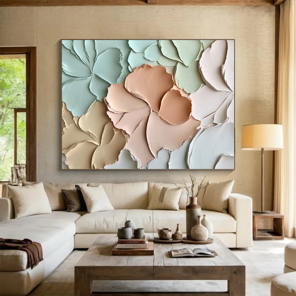 Pastel - Colored Floral Relief Abstract Painting with Textured Petals GER001