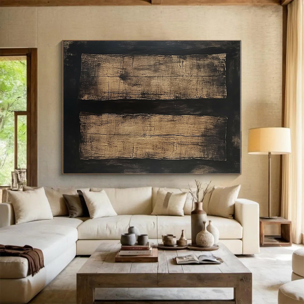 Brown Black Abstract Painting with Rustic Textures GER796