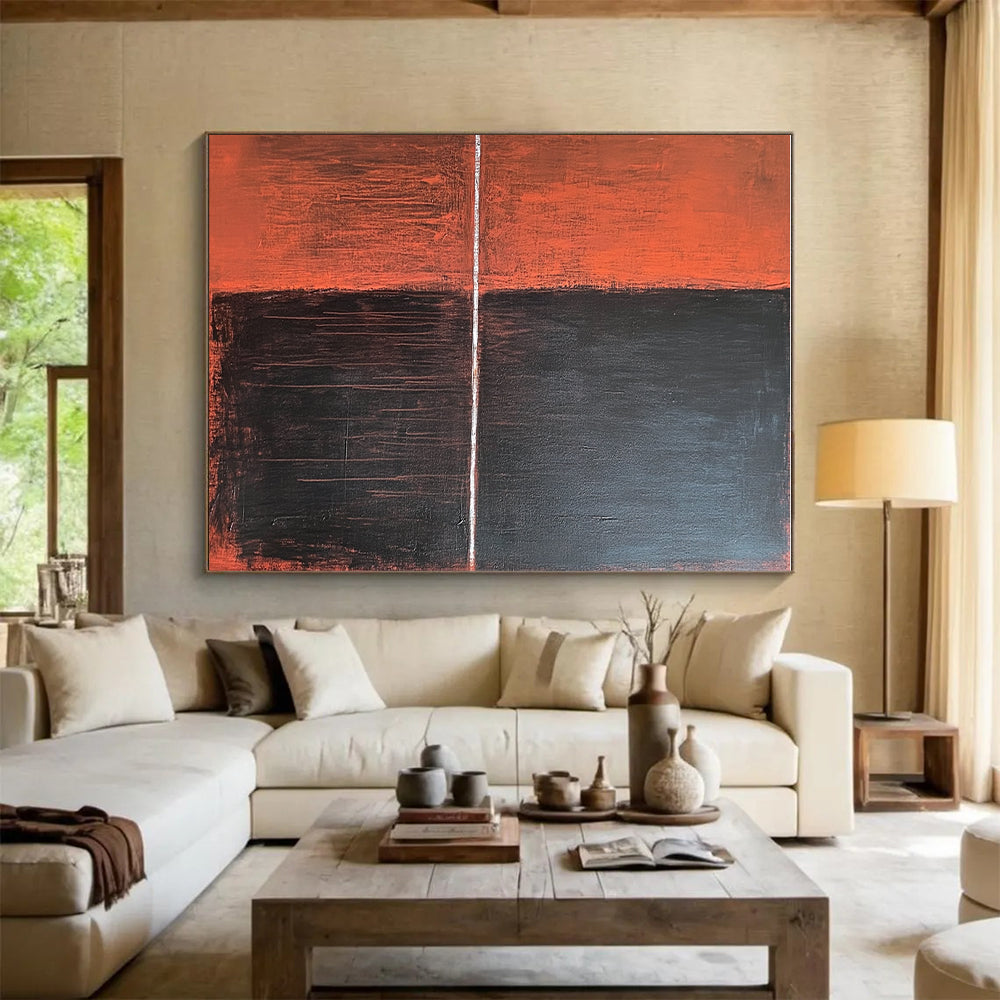 Red Black and White Abstract Painting with Bold Color Blocks GER035