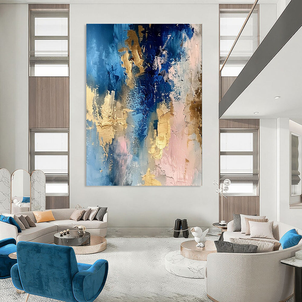 Blue Gold and Pink Abstract Painting with Dynamic Layers ADGE072