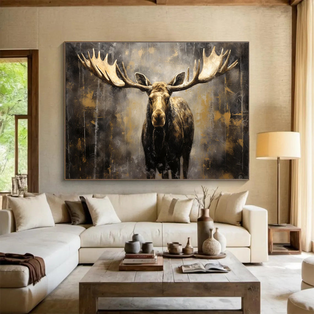 Brown Gold Moose Portrait Abstract Painting THY078