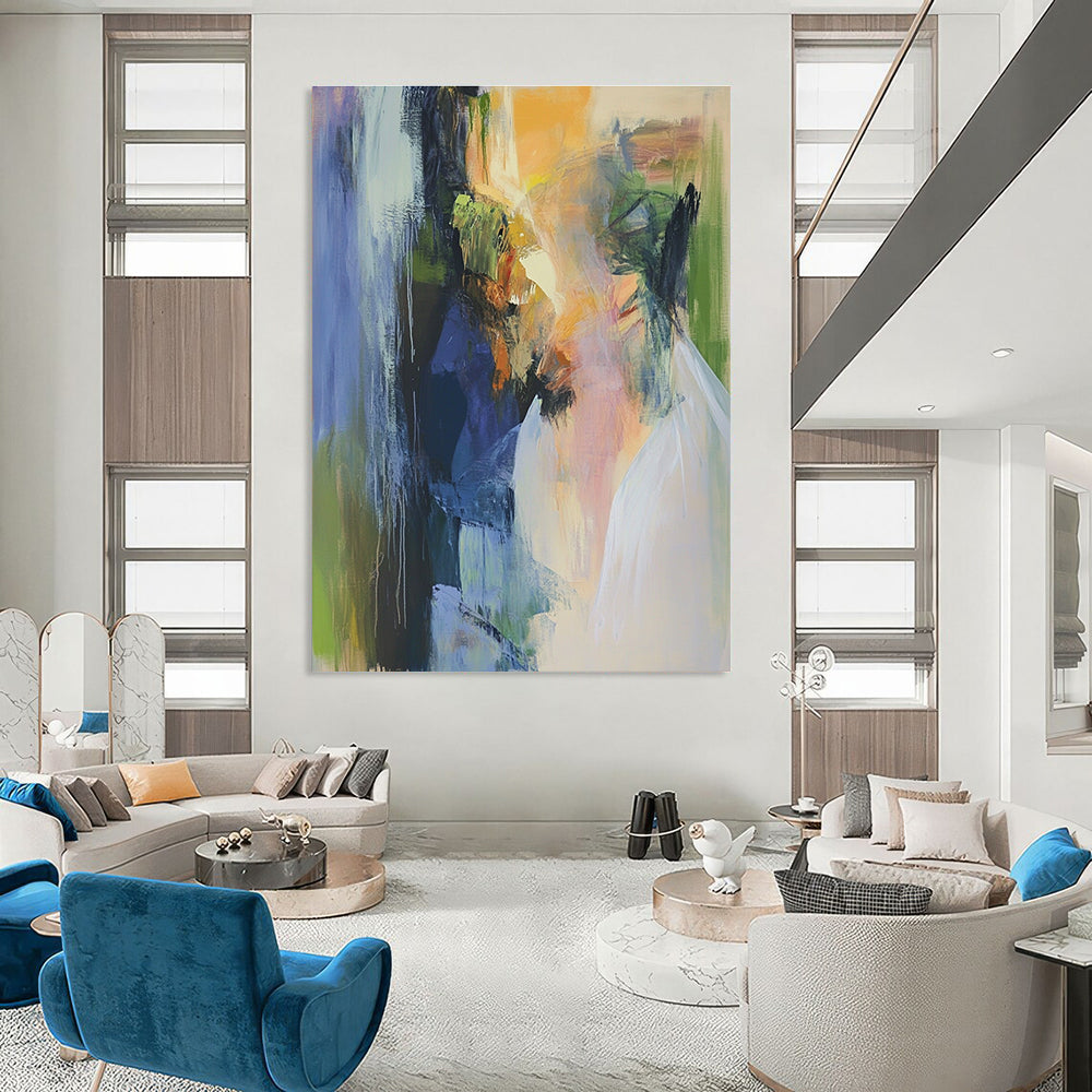 Abstract oil painting featuring faded beige grey and brown textures on a white background evoking nostalgia and mystery through subtle details in corners.STSC594