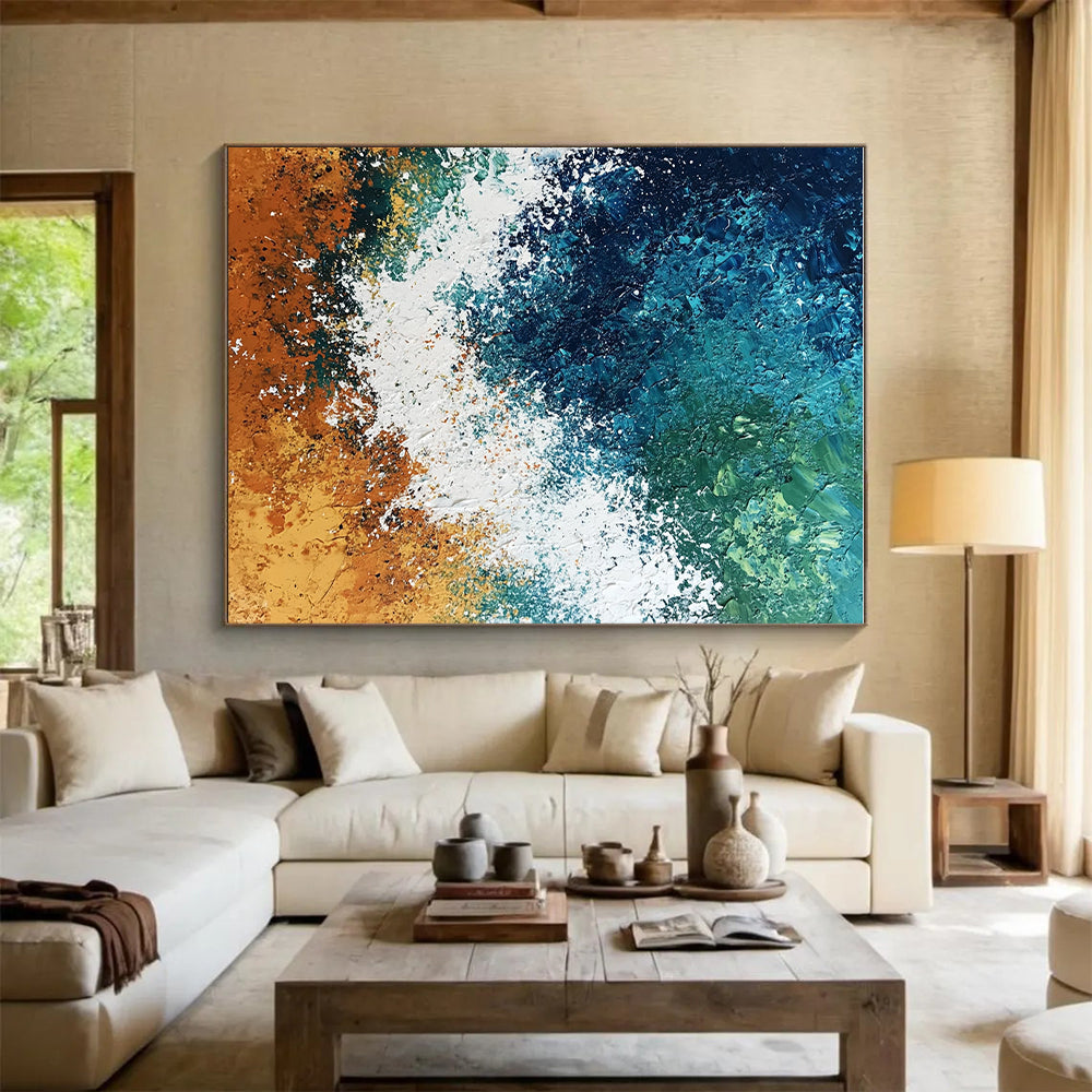 Blue and Green Ocean Wave Abstract Painting with Textured Layers GER581