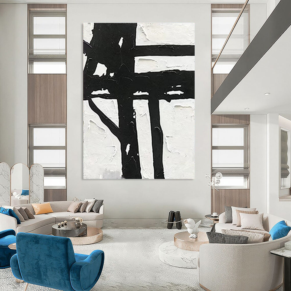 Bold Black and White Abstract Painting with Strong Forms ADGE148