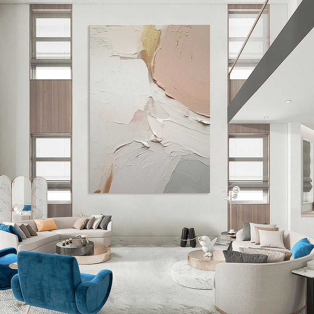 Soft Pastel Impasto Abstract Painting with Gold Accents ADGE451