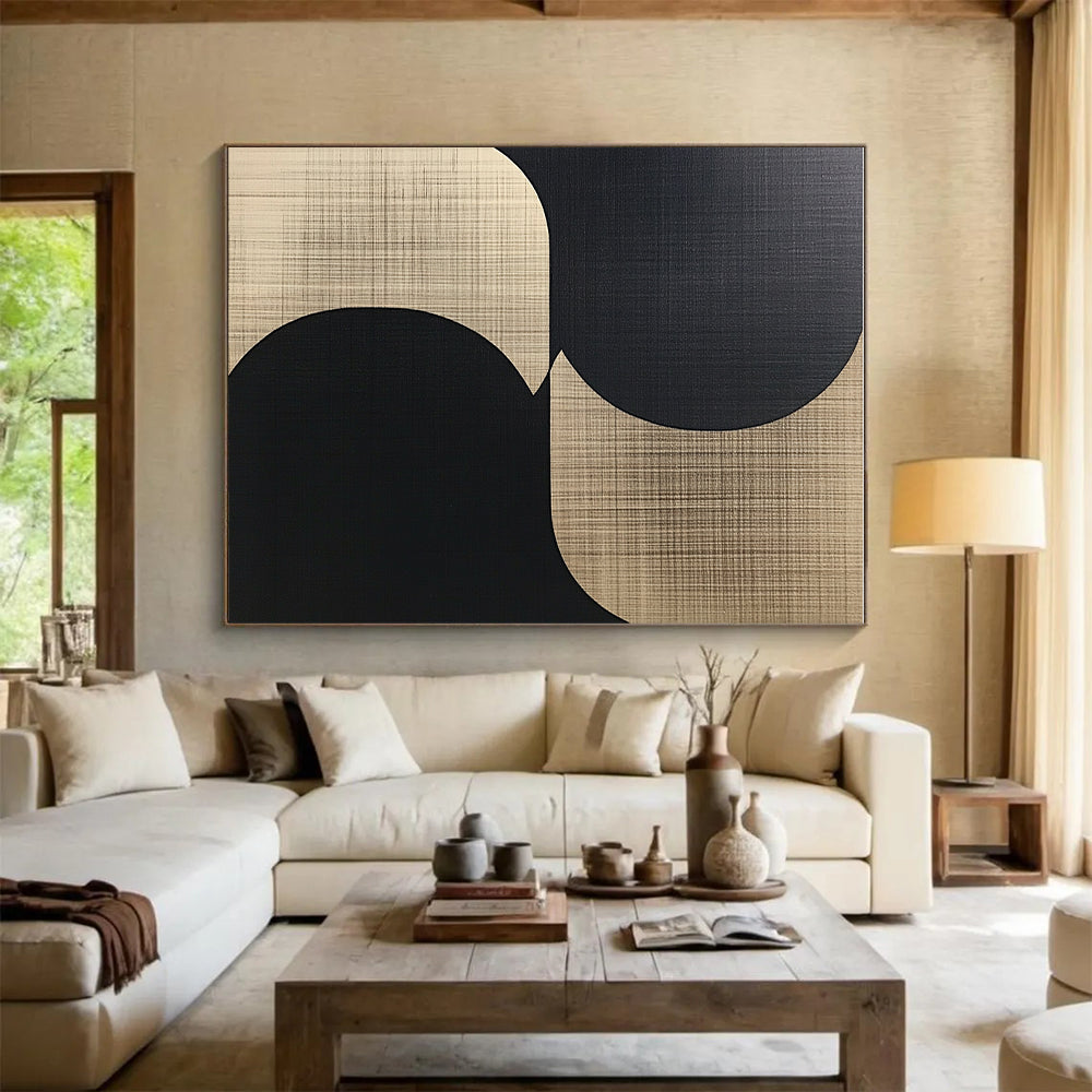 Beige Black Circular Shapes Abstract Painting GER839