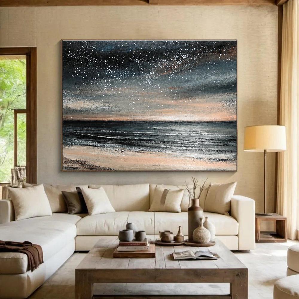 Starry - Sky and Beach Abstract Painting with Dark and Soft Tones DYP119