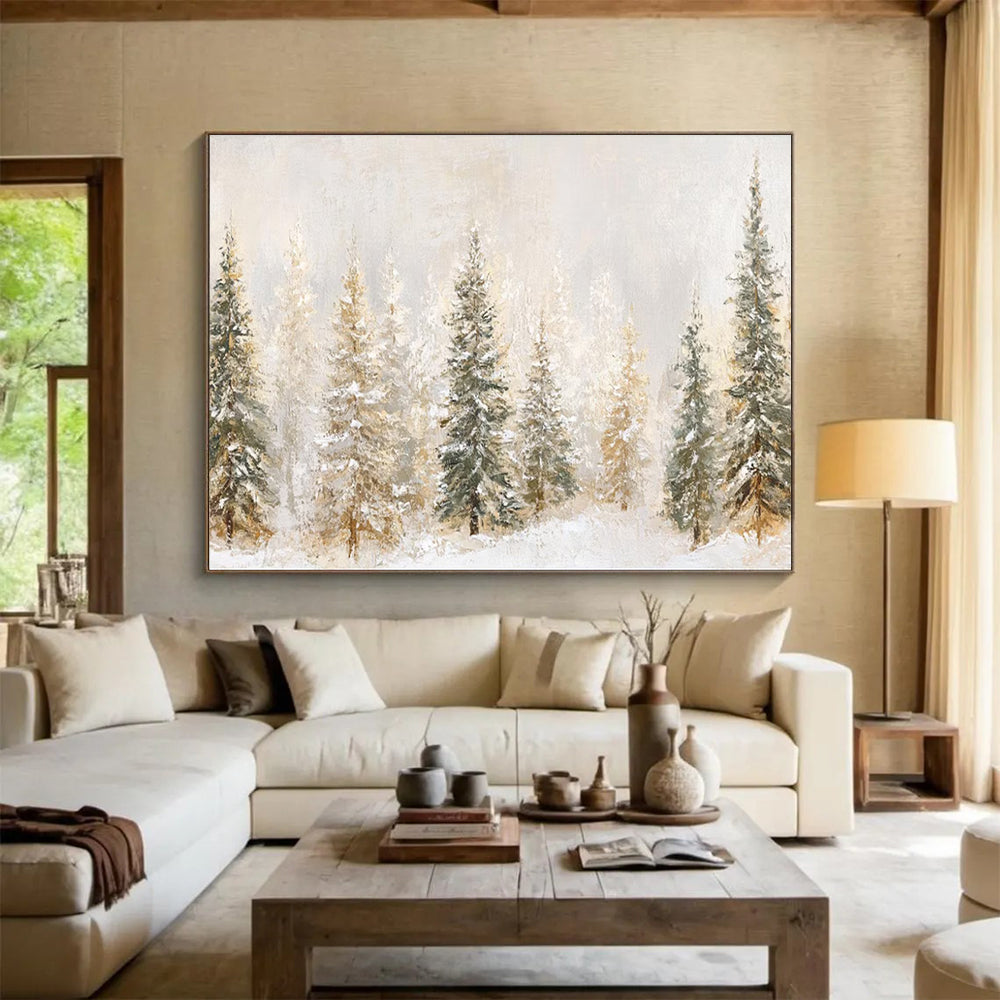 Snowy Pine Forest Abstract Painting THY421