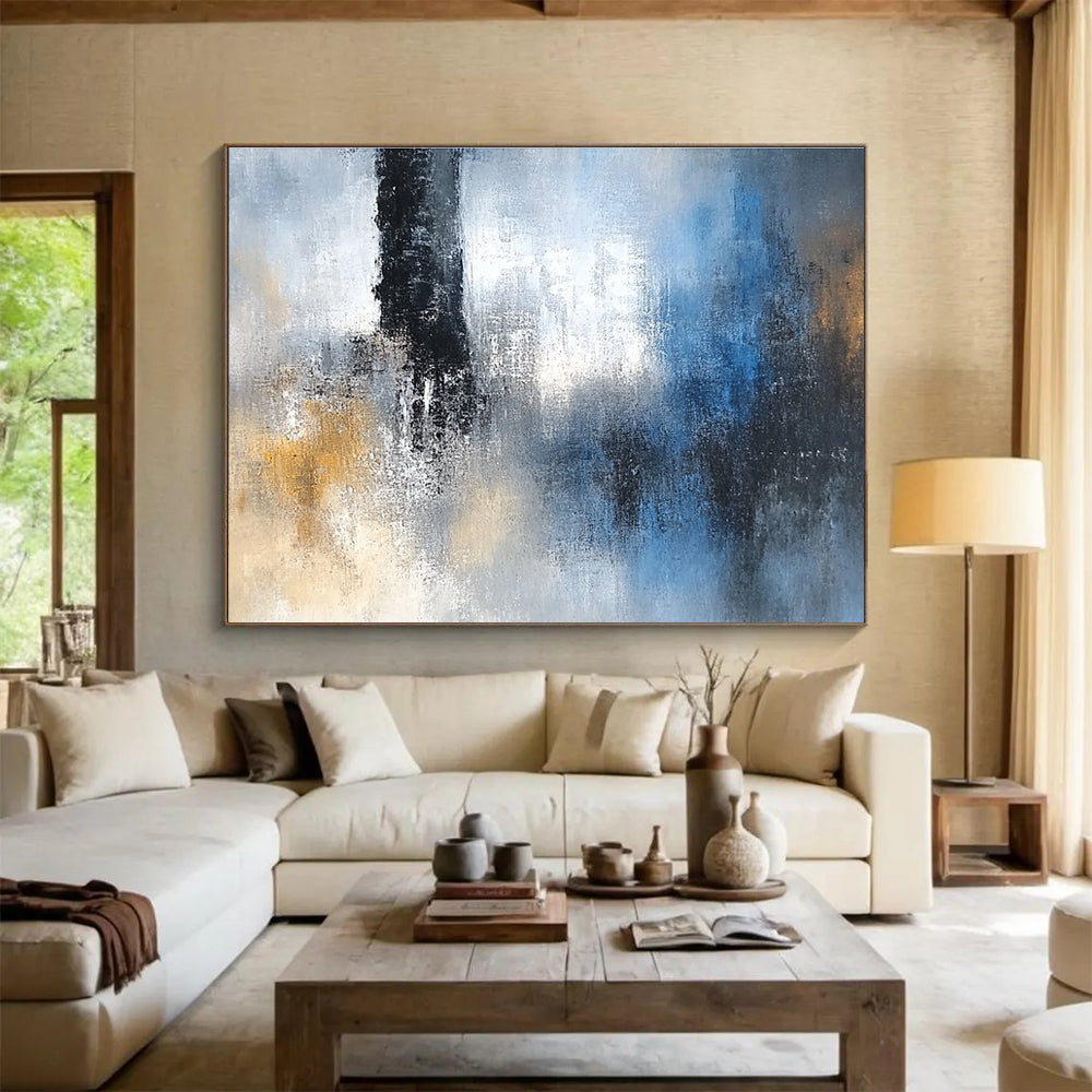 Grey Blue and Gold Abstract Painting with Subtle Textures DYP193