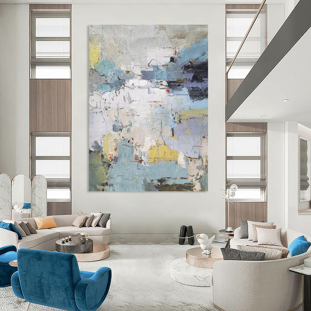 Colorful Abstract Landscape Painting with Blue and Yellow ADGE312