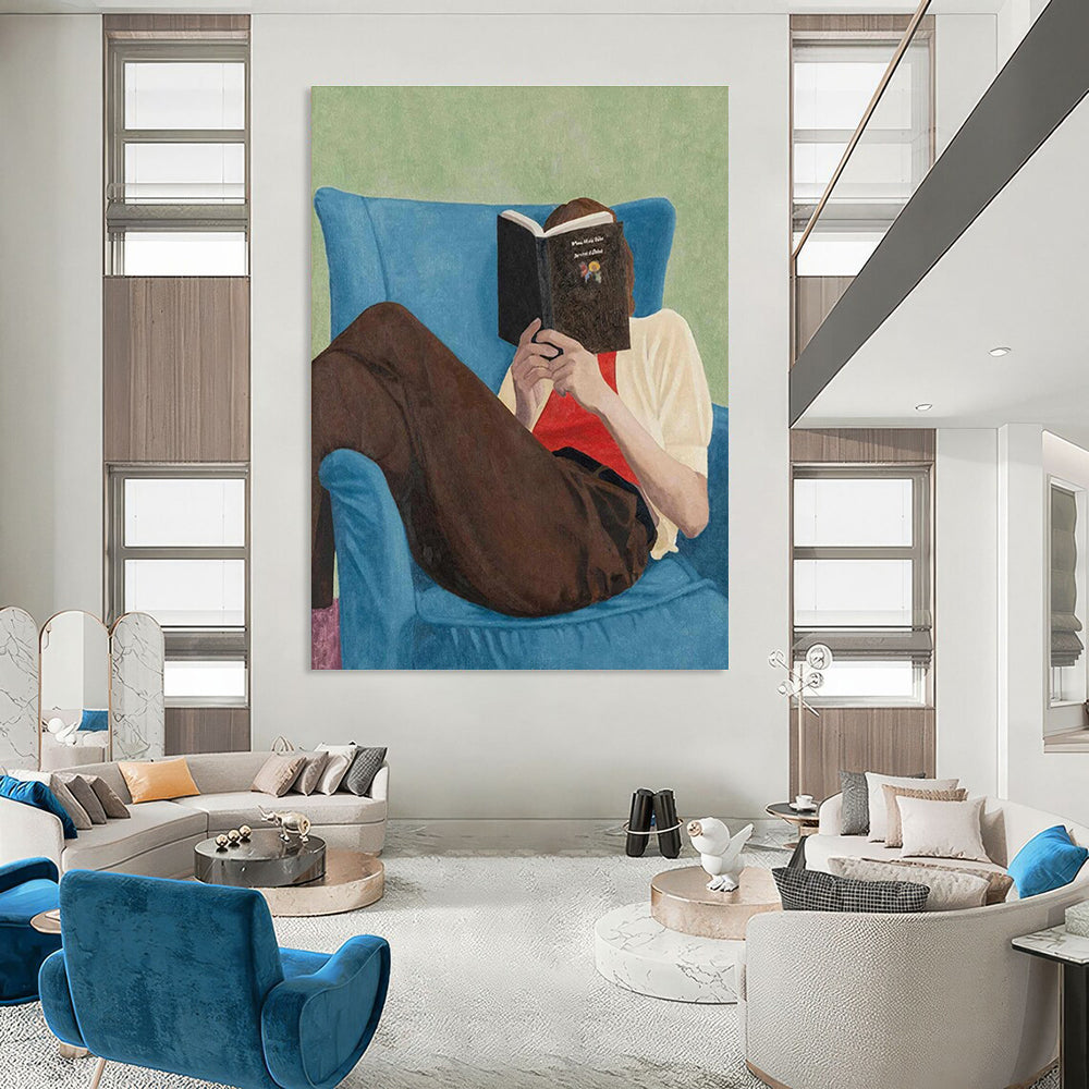 Figure Reading Book on Blue Chair Abstract Painting ADGE303