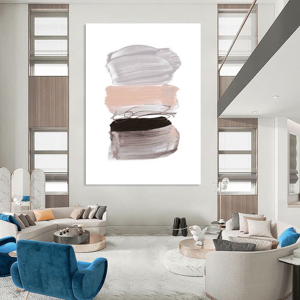 Stacked Brushstrokes in Neutral and Black Abstract Painting ADGE184