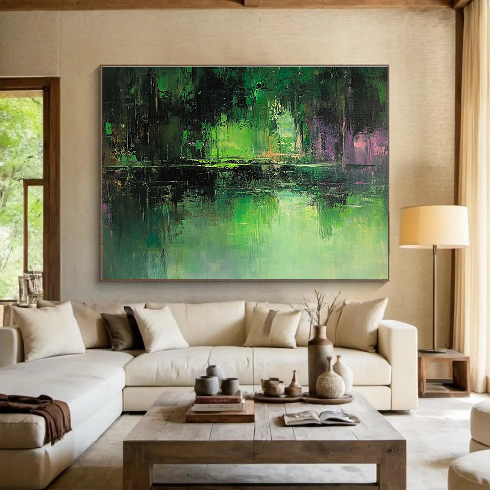 Green Forest Reflection Abstract Painting with Rich Colors DYP267