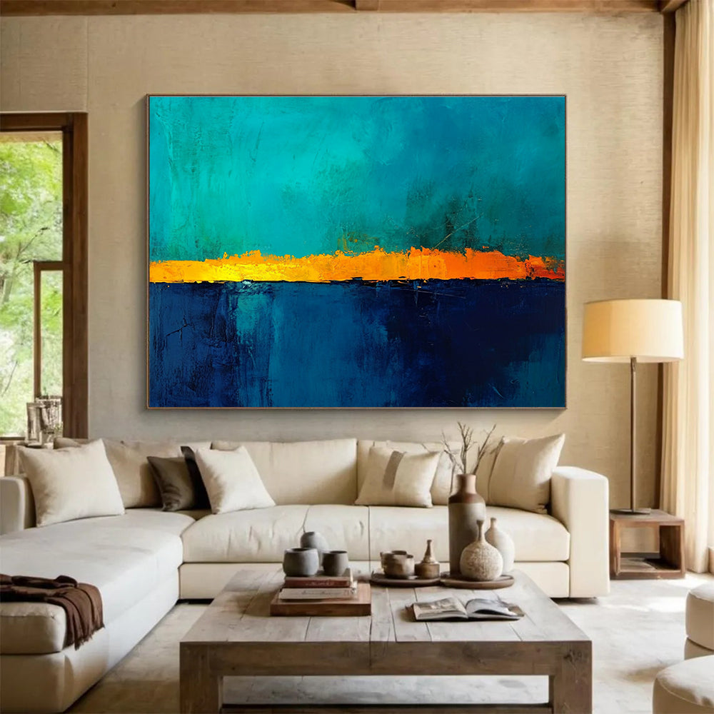 Blue and Orange Divided Abstract Painting DYP115