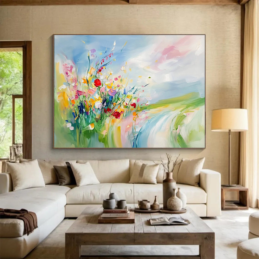 Colorful Wildflower Abstract Painting with Vibrant Blooms and Landscape DYP244