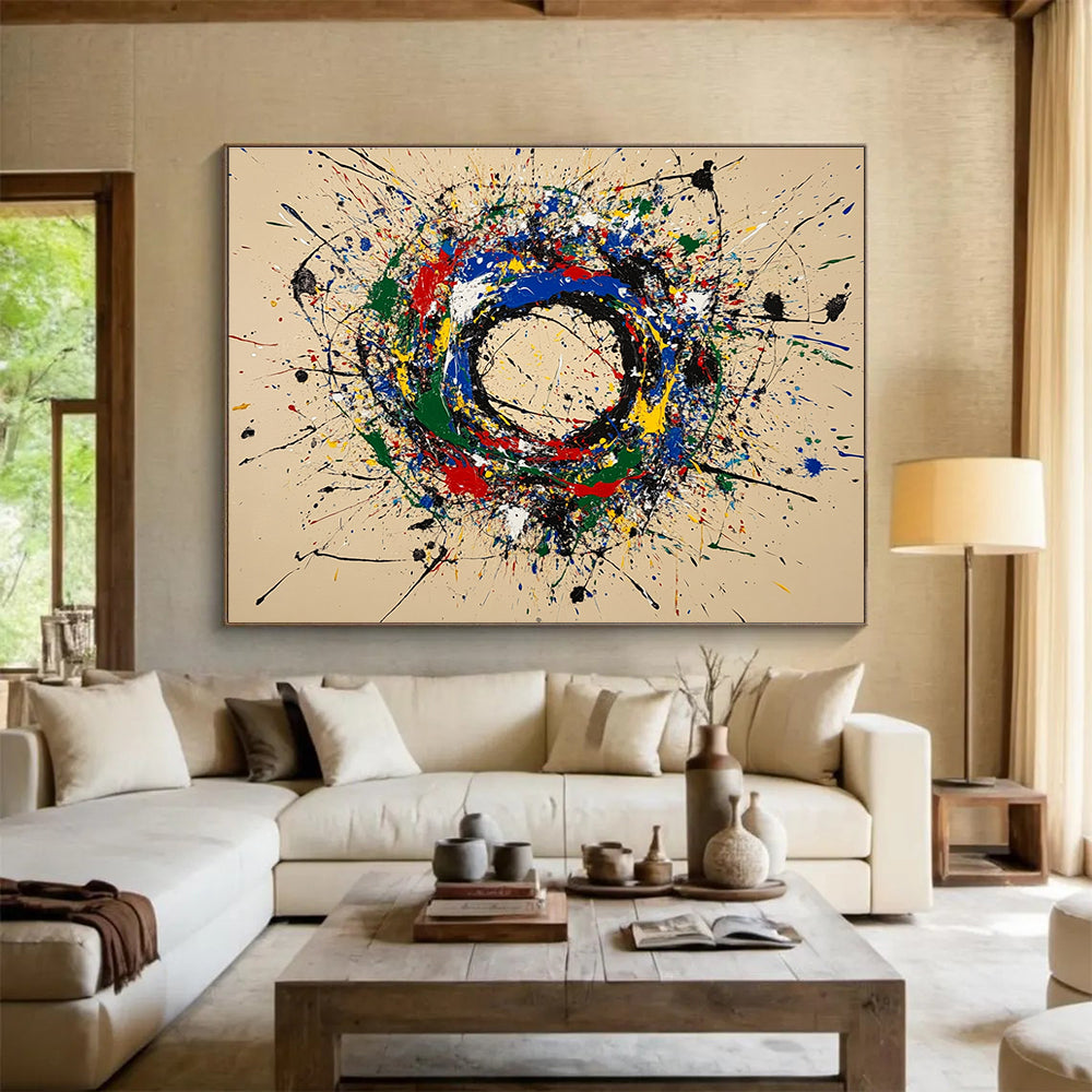 Color Splash Circle Abstract Painting with Dynamic Splatters DYP489