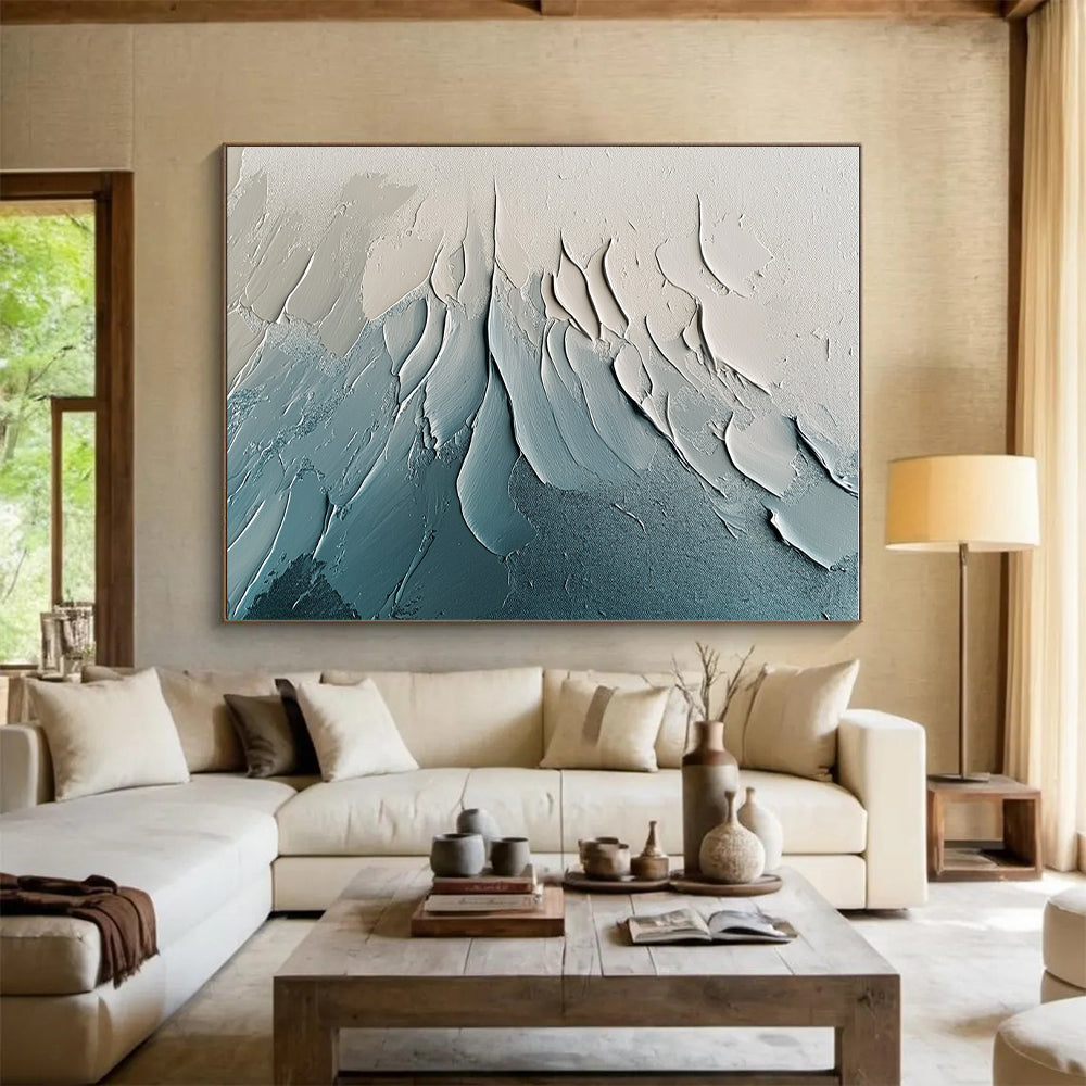 Blue Gray and White Textured Abstract Painting with Layered Brushstrokes GER648