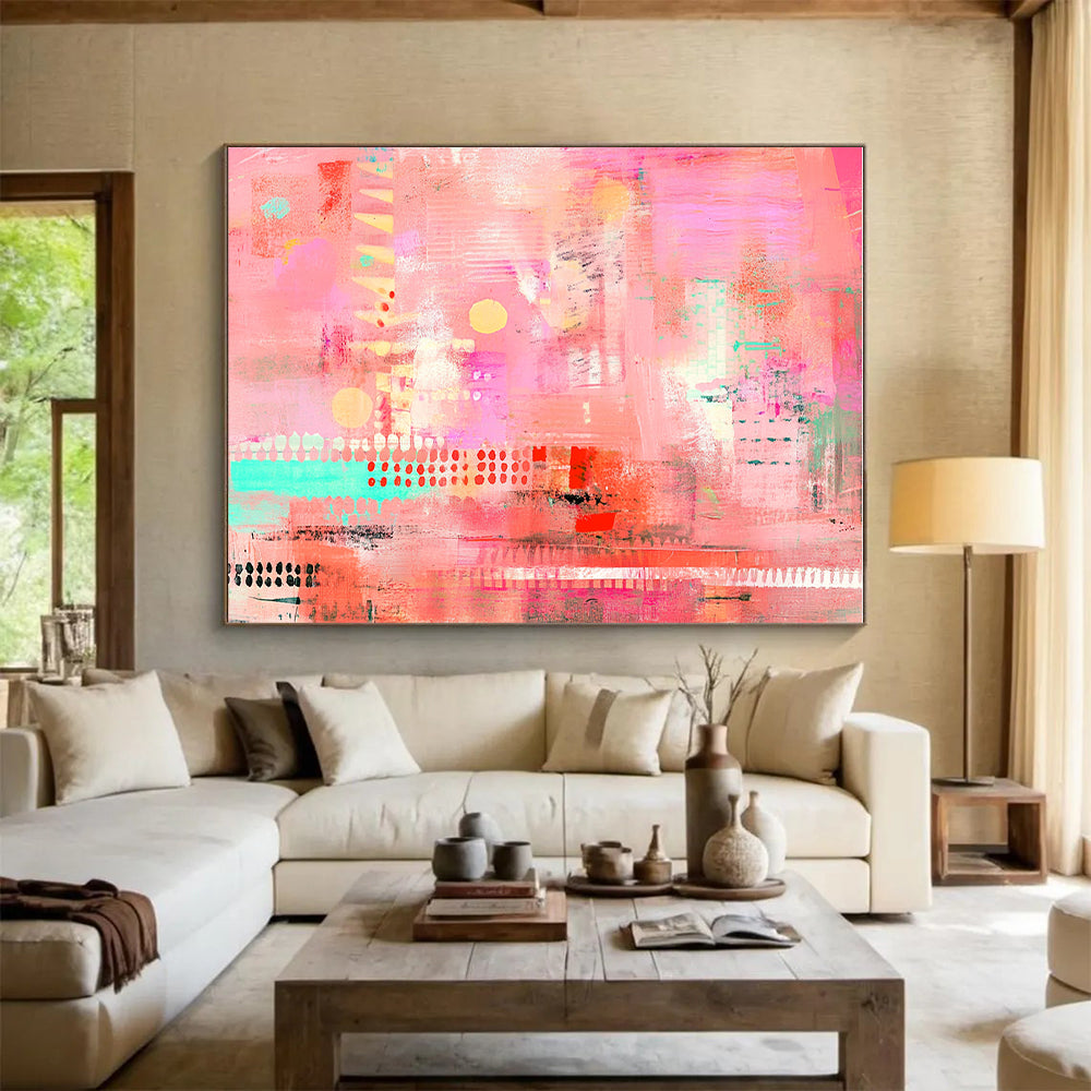 Playful Pink Abstract with Colorful Accents and Patterns GER256