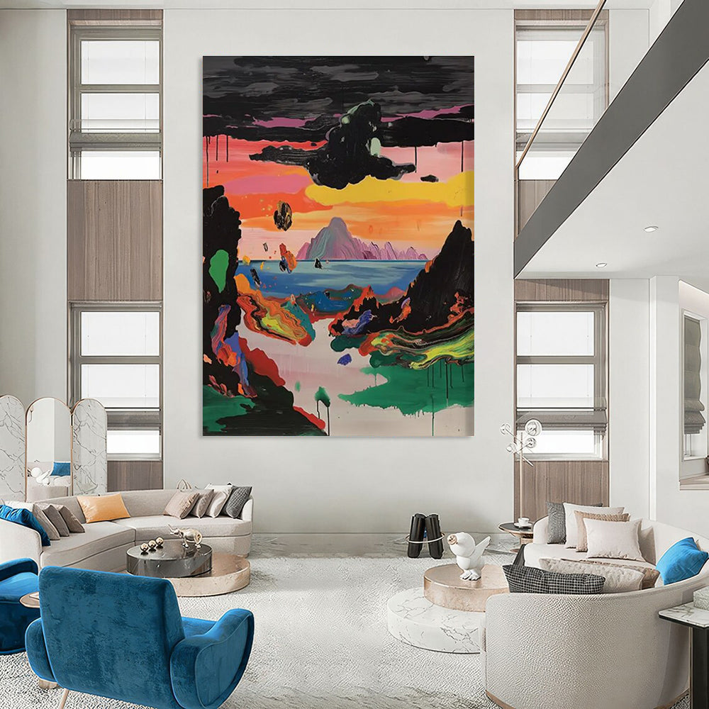 Surreal Landscape with Colorful Mountains and Sky Abstract Painting ADGE107