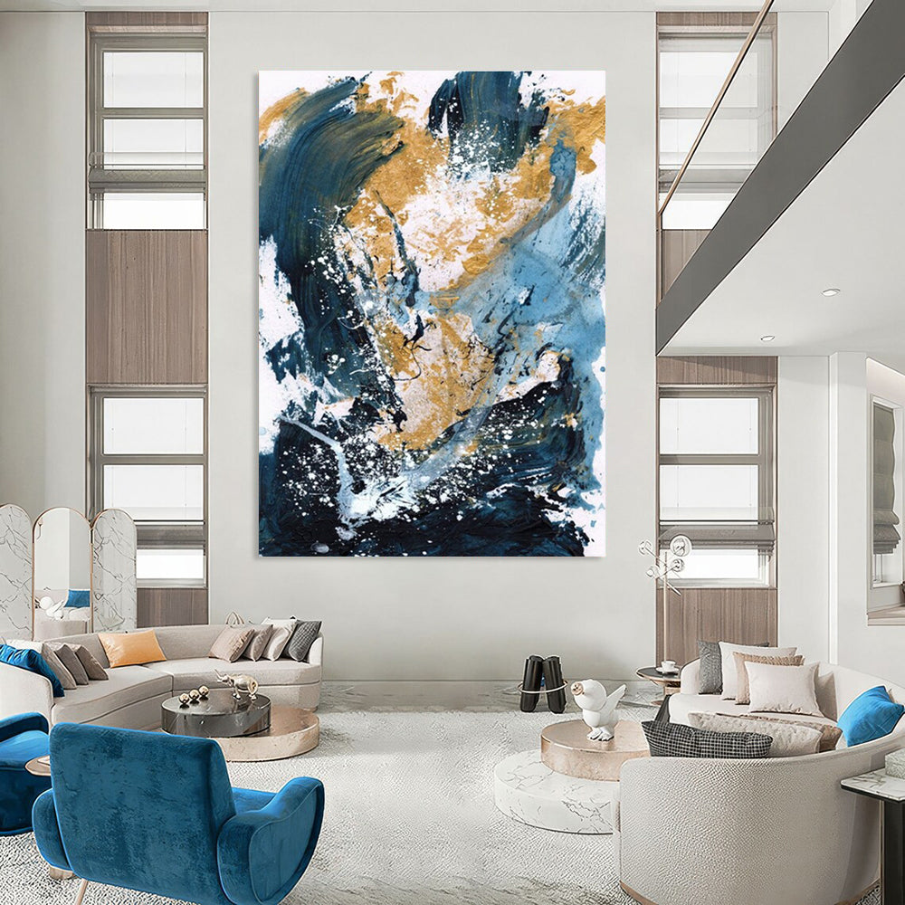 Blue Gold Abstract Splash Painting ADGE234