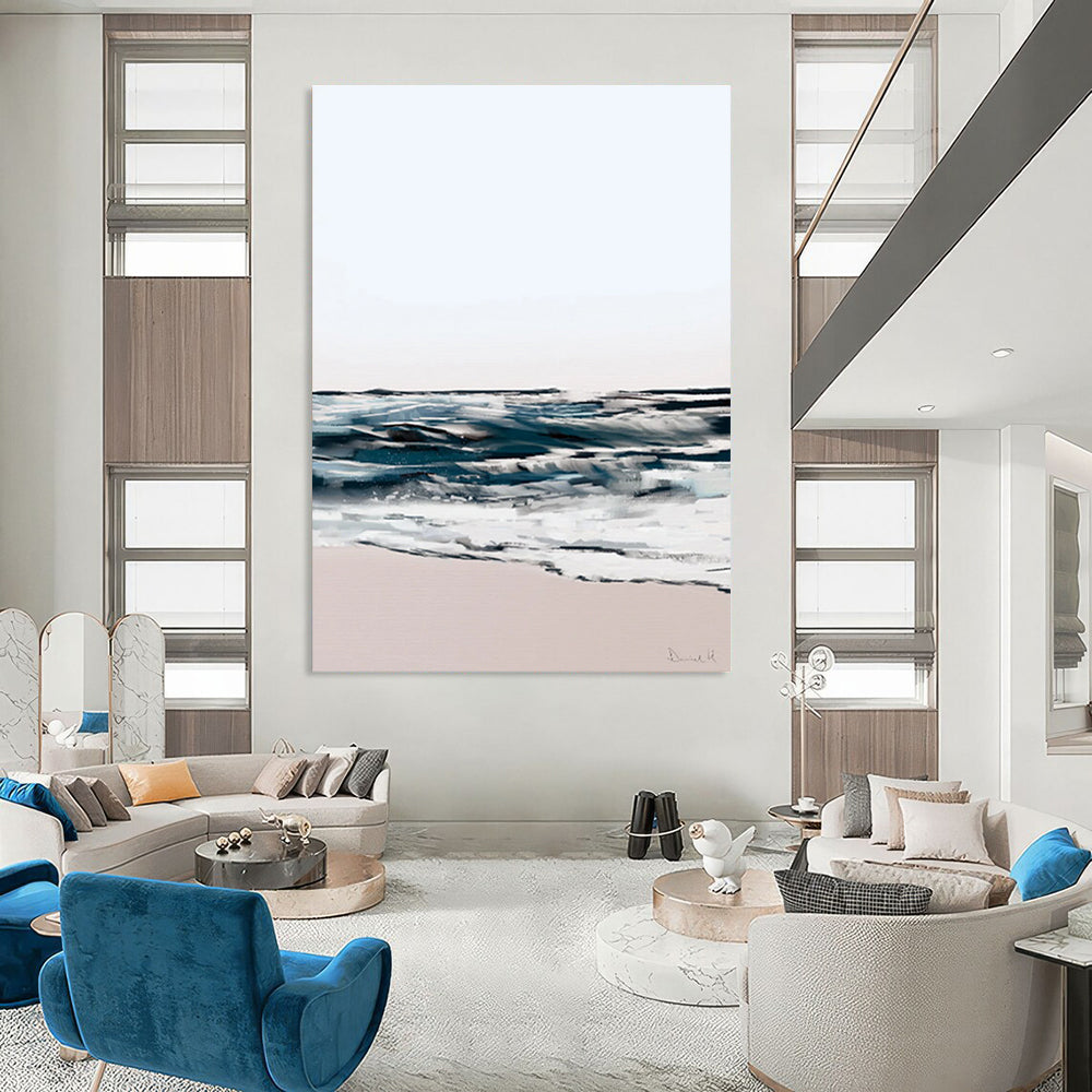 Abstract Coastal Scene with Soft Tones and Fluid Brushstrokes Painting ADGE208