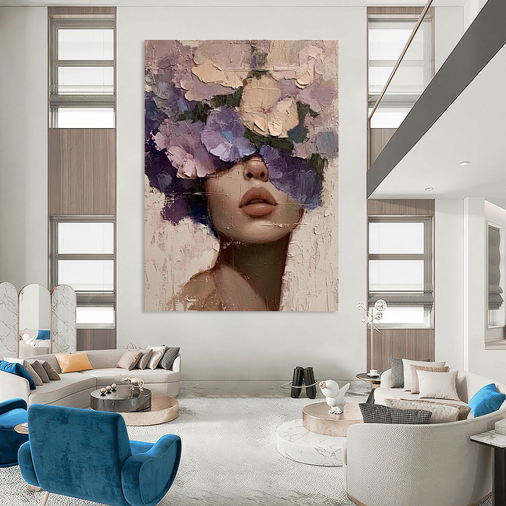 Purple Flower Masked Portrait Abstract Painting ADGE329