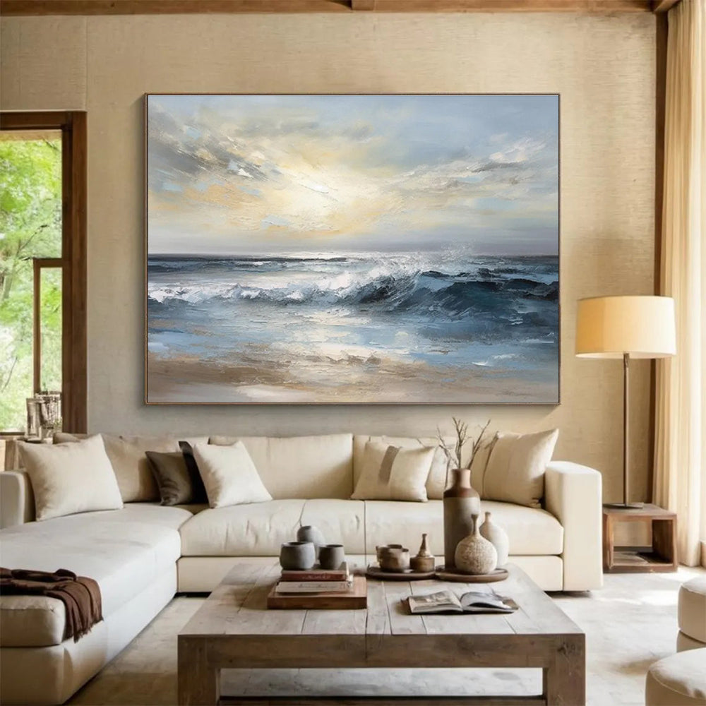 Calm Sea Abstract Painting with Soft Ocean Hues THY315