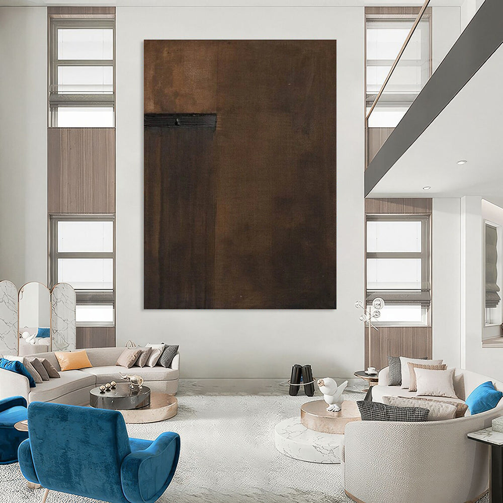 Dark Brown Minimalist Abstract Painting with Simple Forms ADGE512