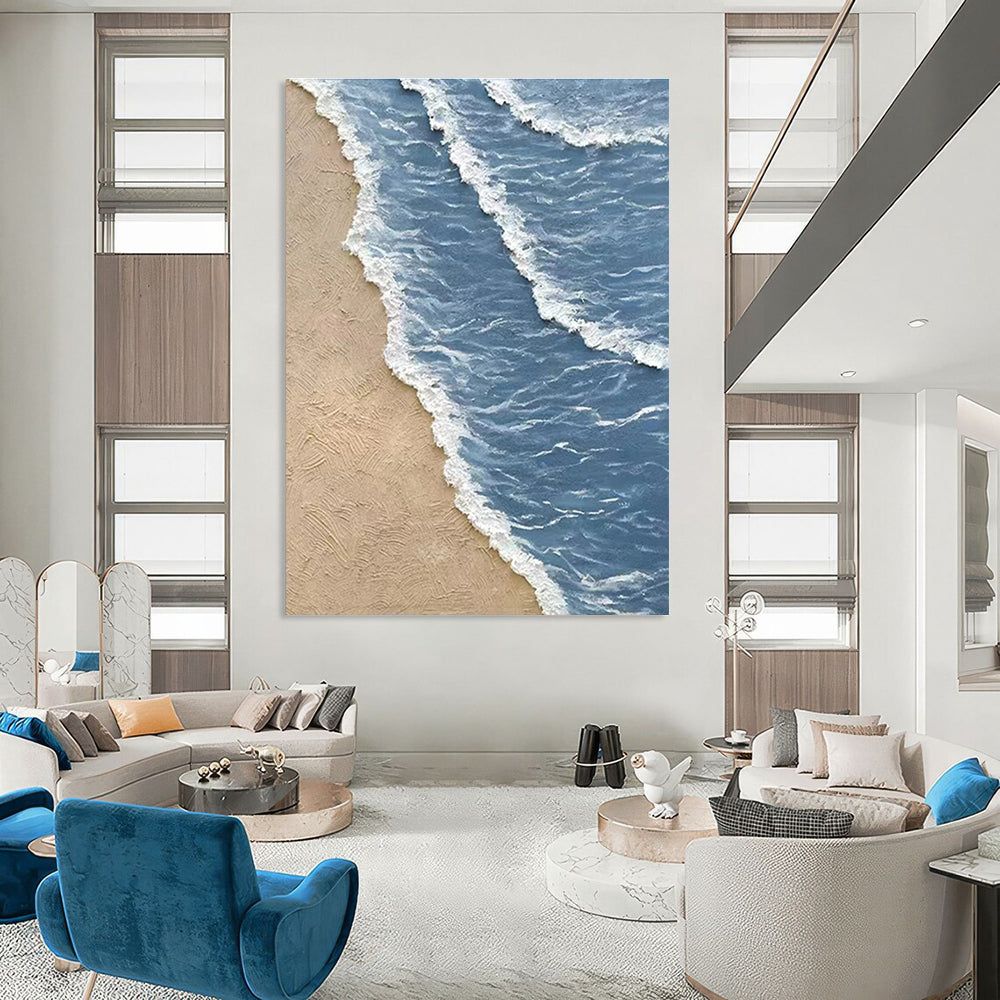 Beach Wave Abstract Painting with Sand and Blue Water ADGE333