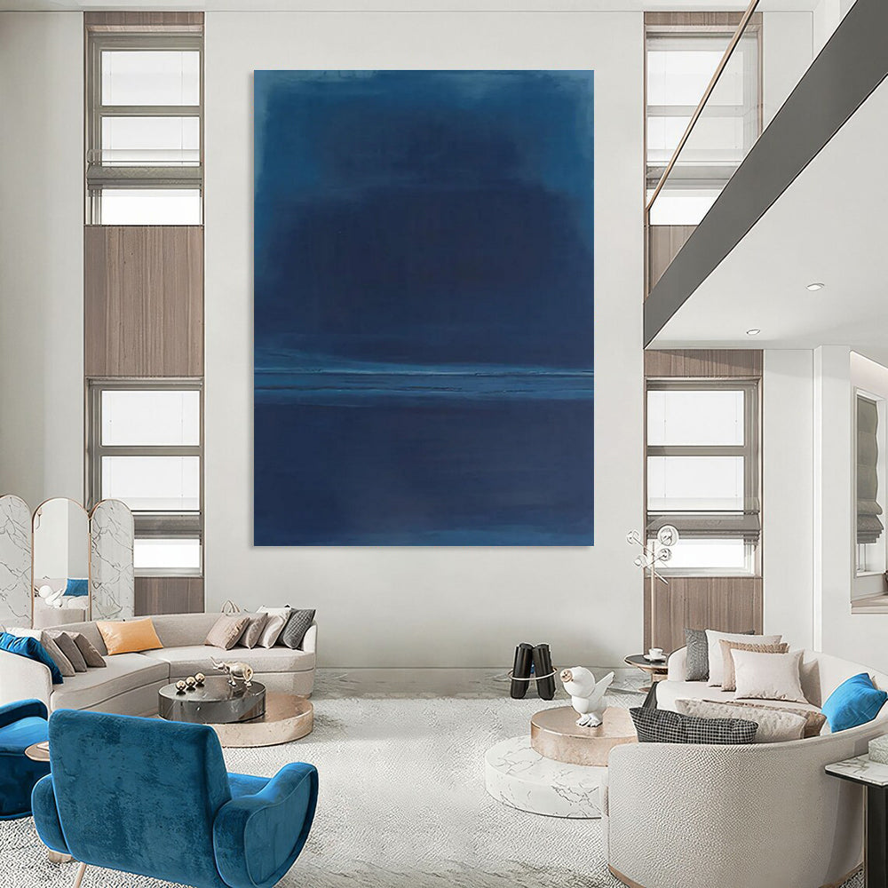 Blue Monotone Abstract Painting with Gentle Transitions ADGE474