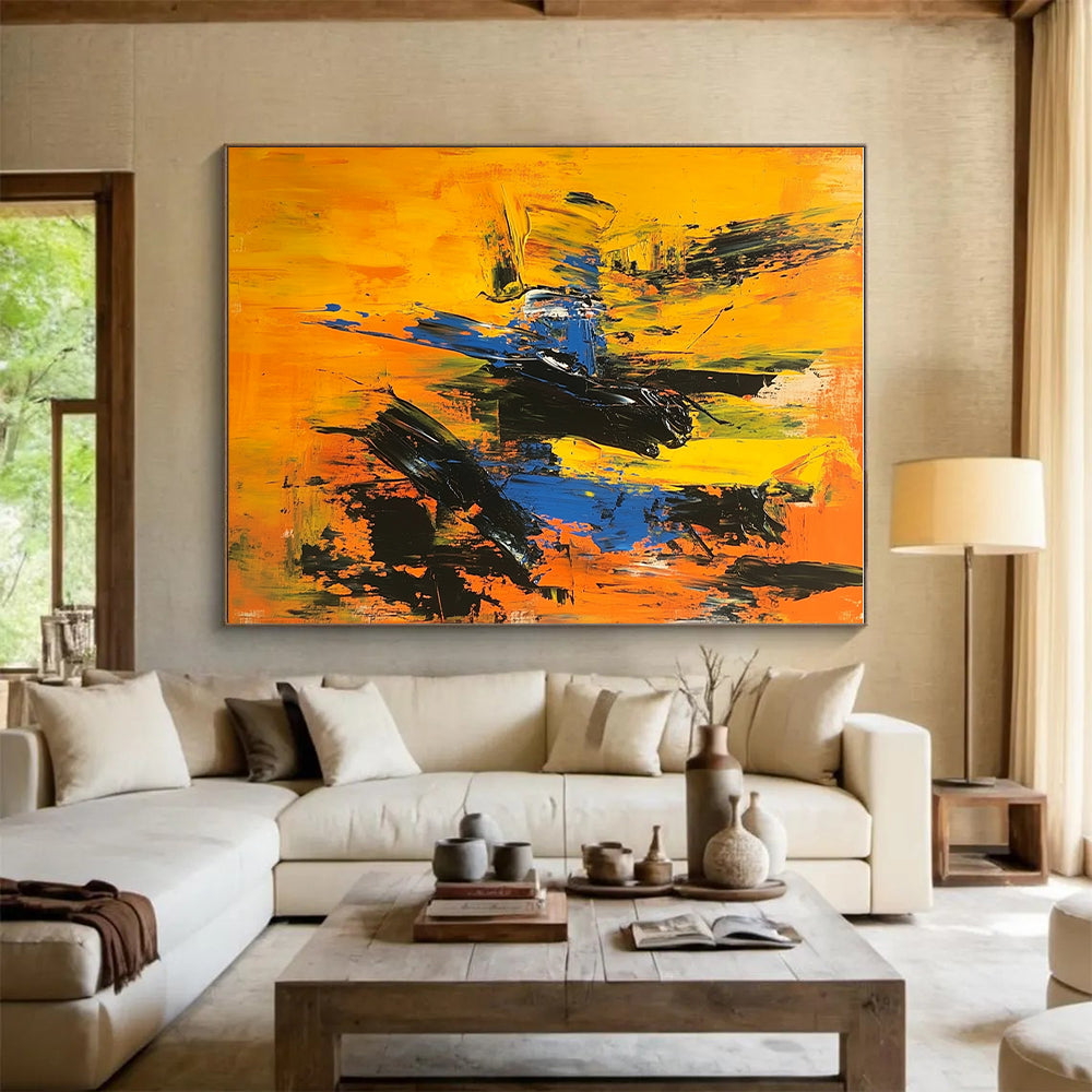 Yellow Blue Abstract Painting with Bold Strokes GER710