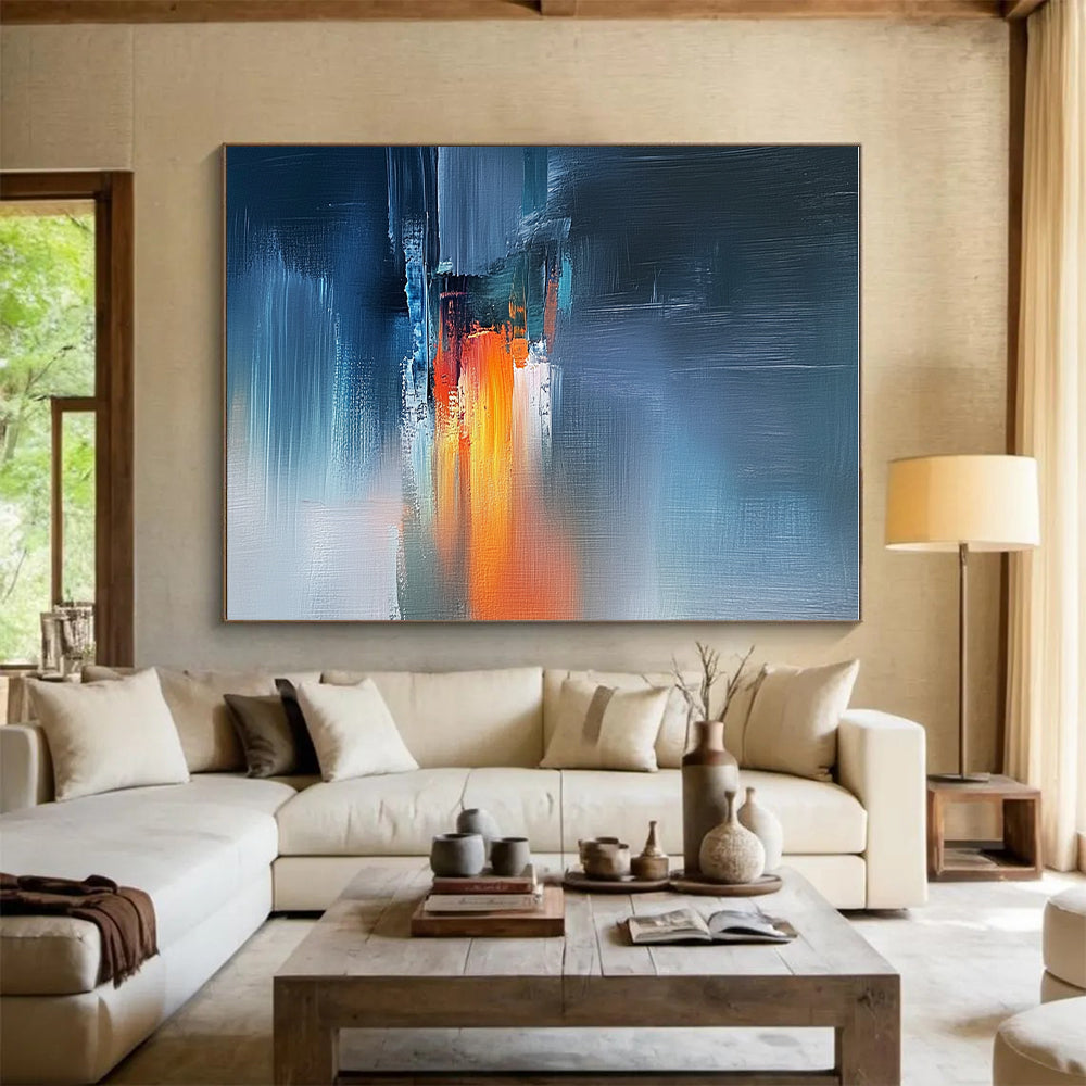 Blue and Orange Abstract Painting with Coastal Vibes GER472
