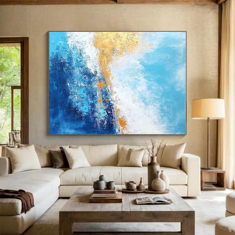 Blue and Gold Abstract Painting with Coastal Rhythms GER384