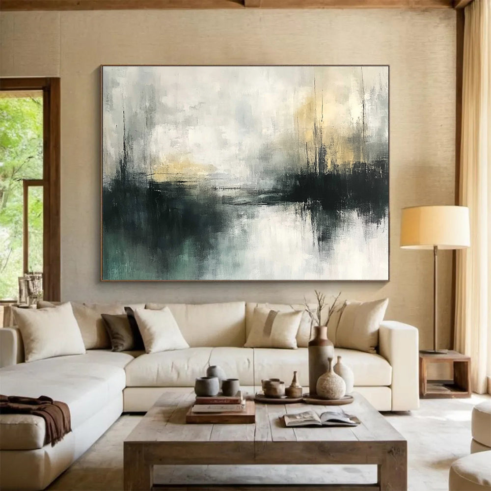 Muted Landscape Abstract Painting with Gray and Beige Tones DYP355