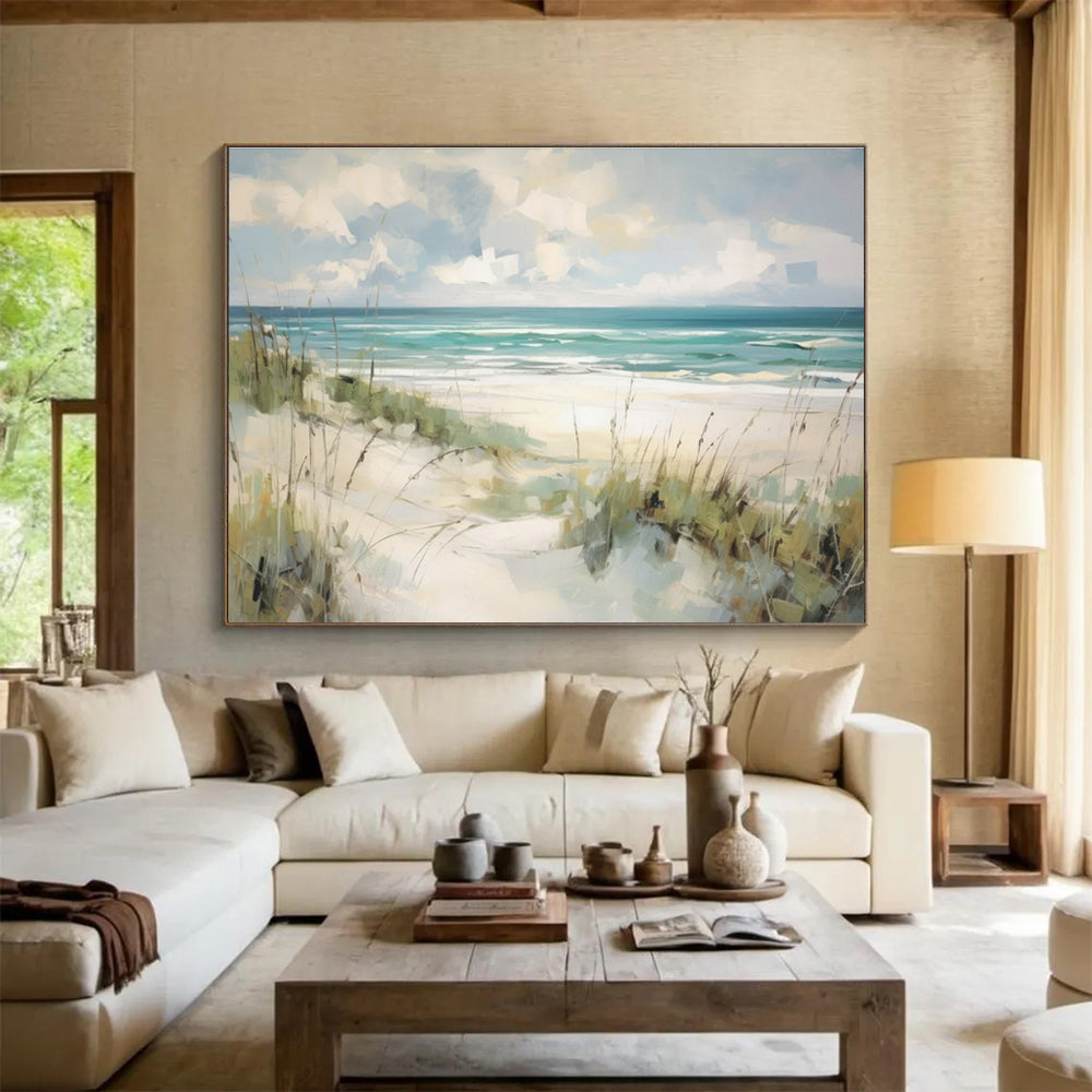 Beach Scene Abstract Painting with Bright, Coastal Serenity THY401