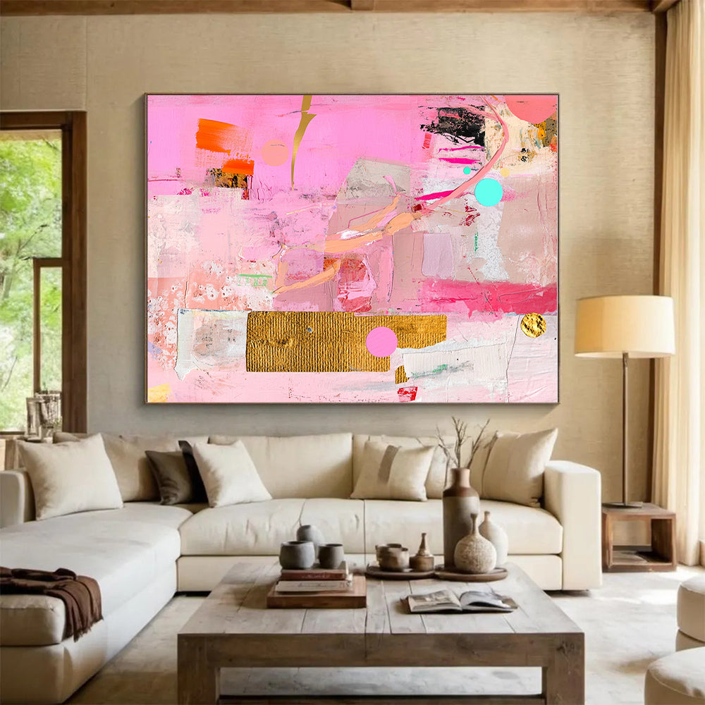 Pink Collage - Style Abstract with Gold and Colorful Accents GER257