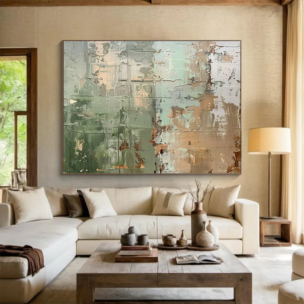 Green and Brown Textured Abstract Wall - like Painting THY106