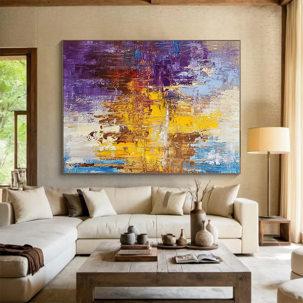 Purple Yellow and Blue Abstract Painting with Textured Layers GER481