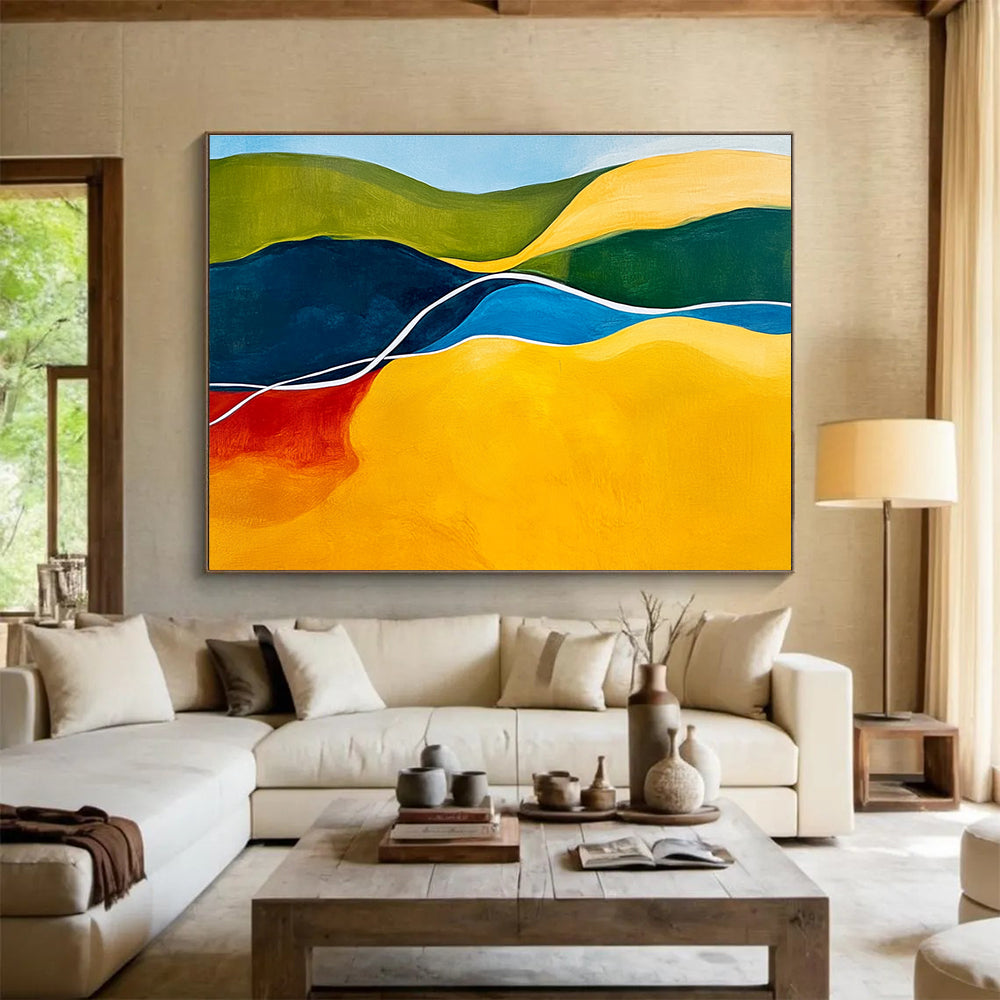 Vibrant Geometric Hills Abstract Painting with Bold Color Blocks DYP229