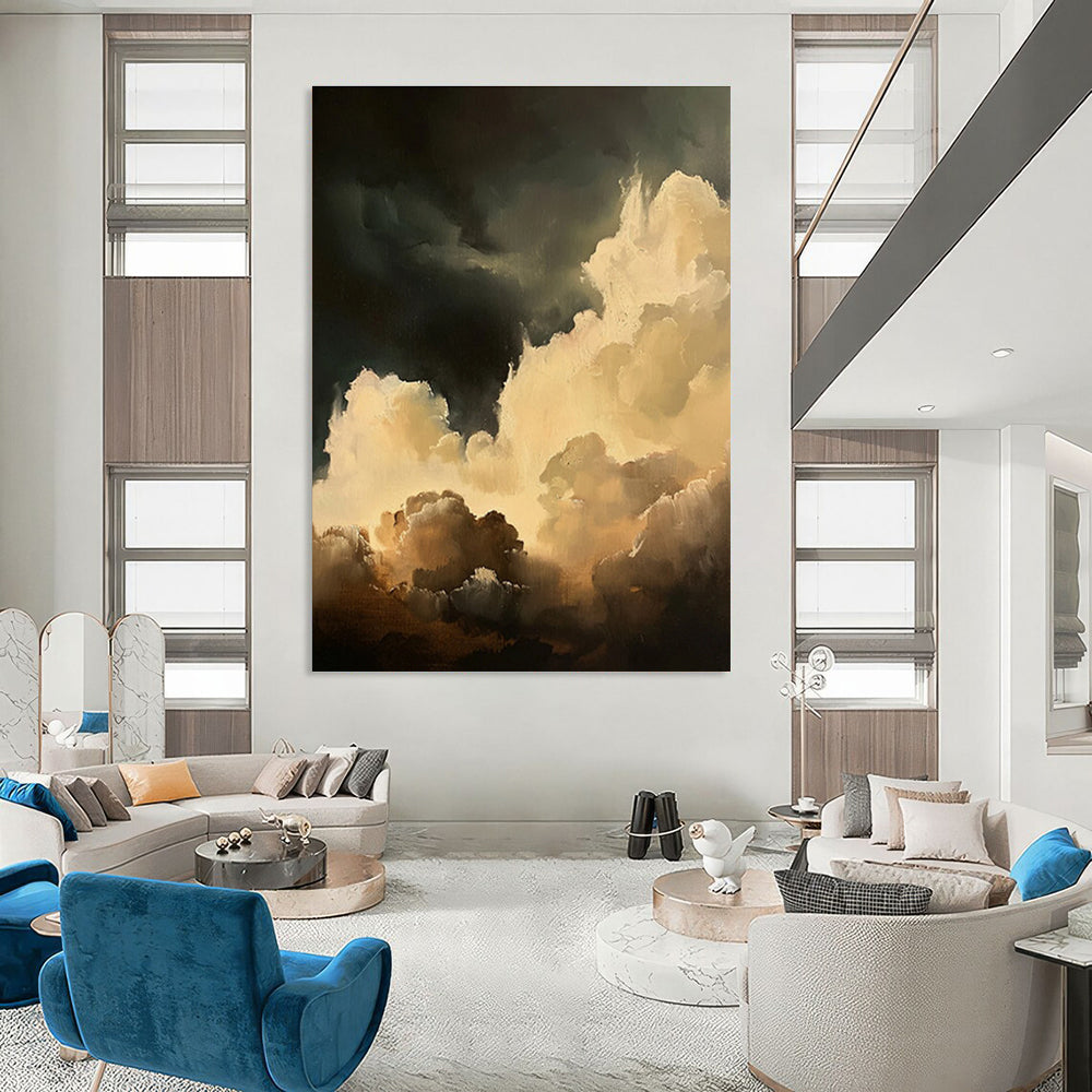 Cream Clouds Dark Sky Abstract Painting ADGE022