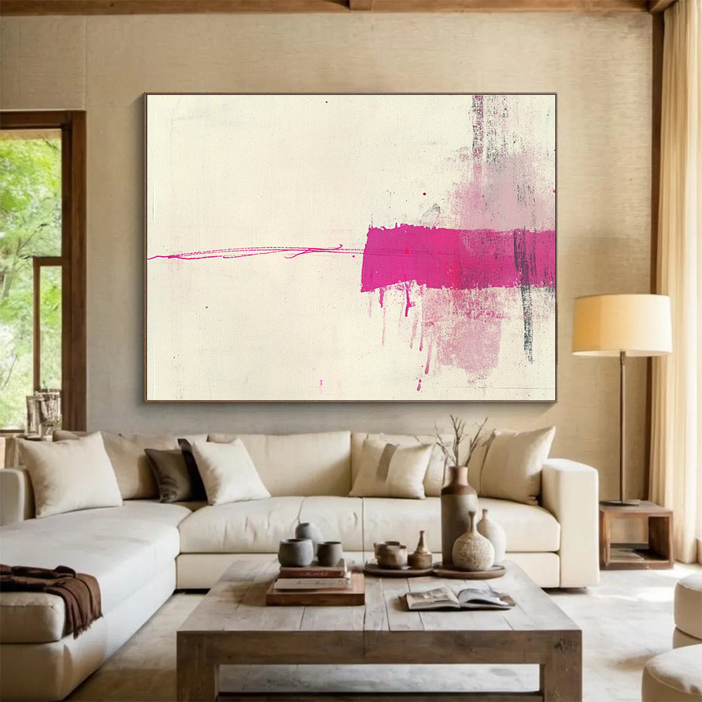 Pink and White Minimalist Abstract Painting with Bold Strokes DYP141