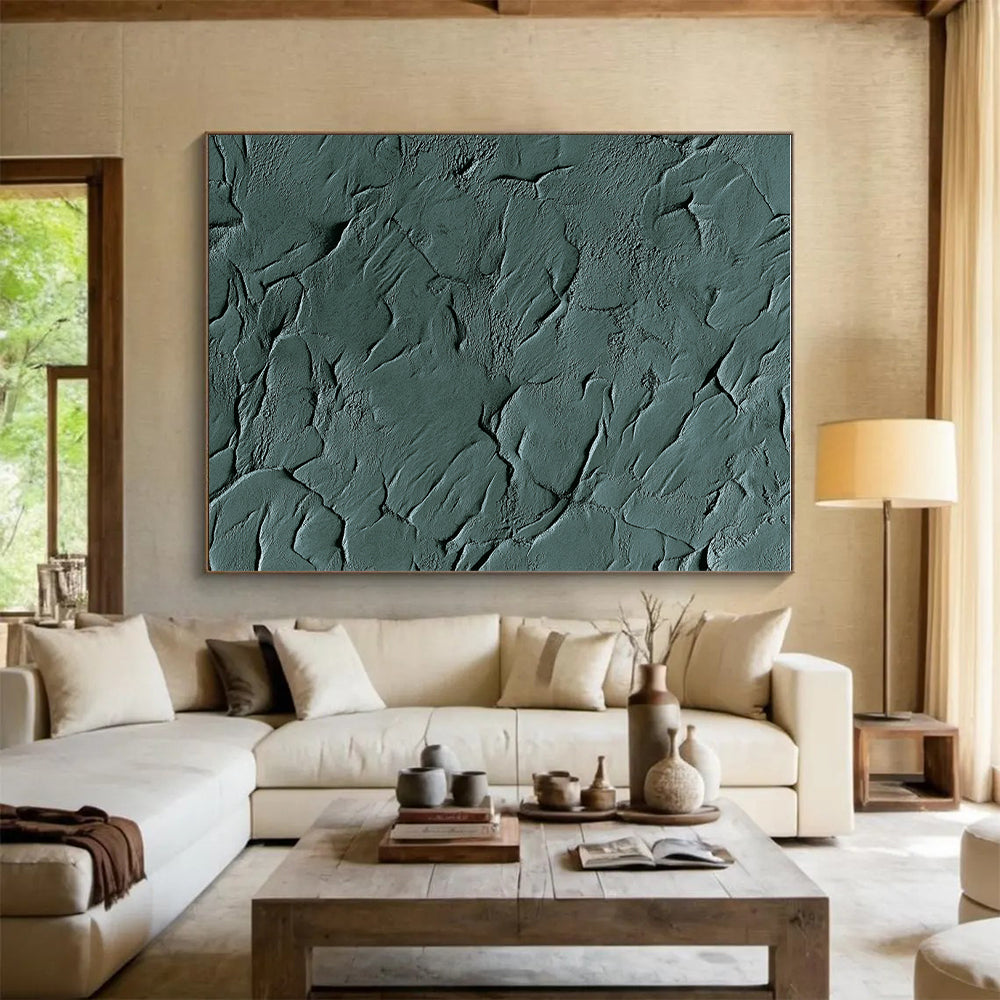 Green Textured Abstract Painting with Rugged Surfaces GER090