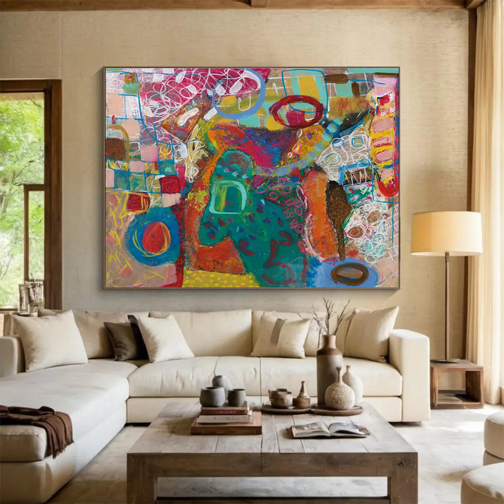 Playful Colorful Abstract Painting with Whimsical Shapes and Lines THY244