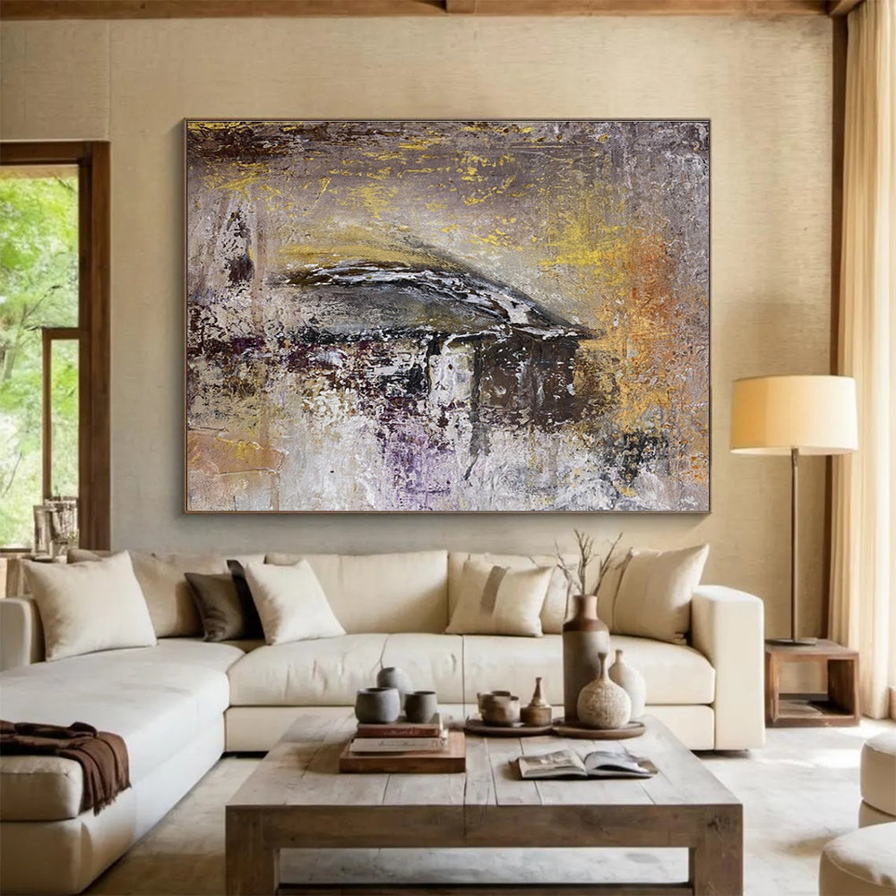 Gray Purple Abstract Painting with Muted - Mysterious Hues THY372