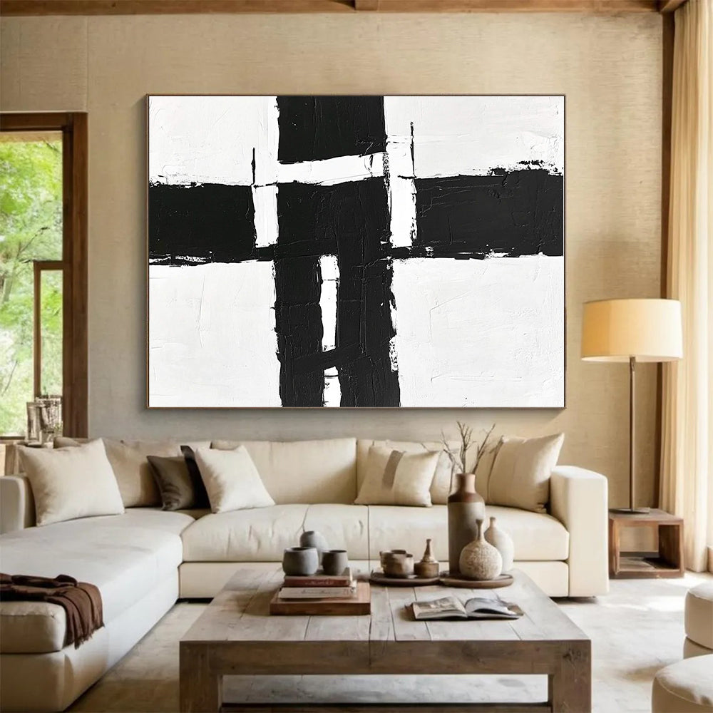Structured Black White Abstract with Geometric Forms GER348