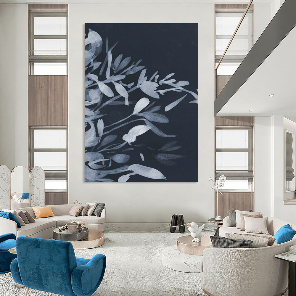 Blue Ink Floral Abstract Painting ADGE239