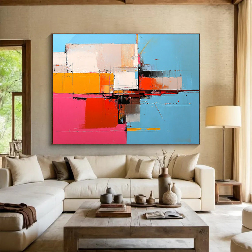 Geometric Color Block Abstract Painting with Bold Color Combinations DYP335