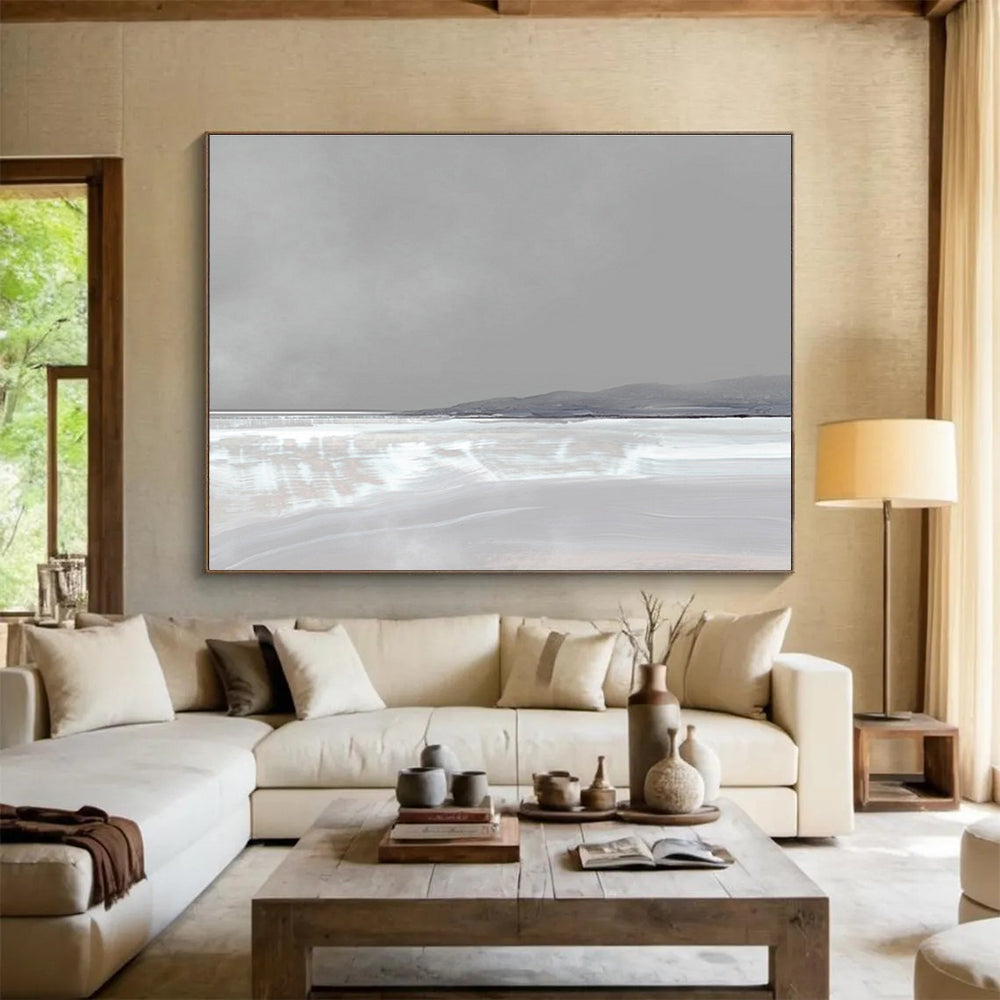 Pale Landscape Abstract Painting with Subtle Grey and White Tones THY137