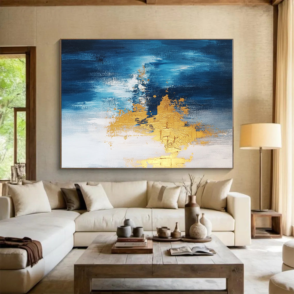Blue and Gold Abstract Painting with Striking Contrasts GER371