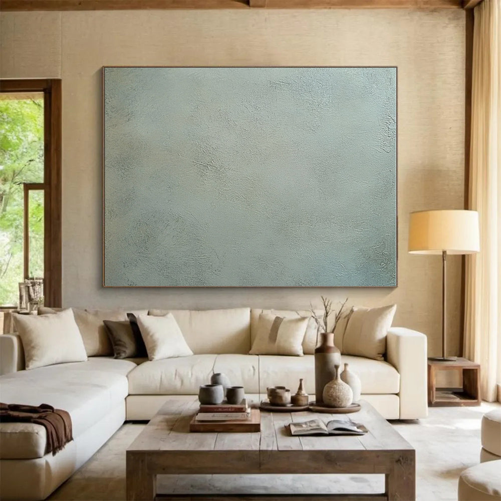 Light Green Textured Abstract Painting with Subtle Brushstrokes GER100